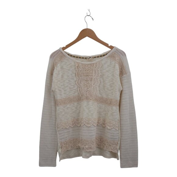 Anthropologie One September Crocheted Heirloom Ivory Lace Pullover Sweater Large - Picture 2 of 7